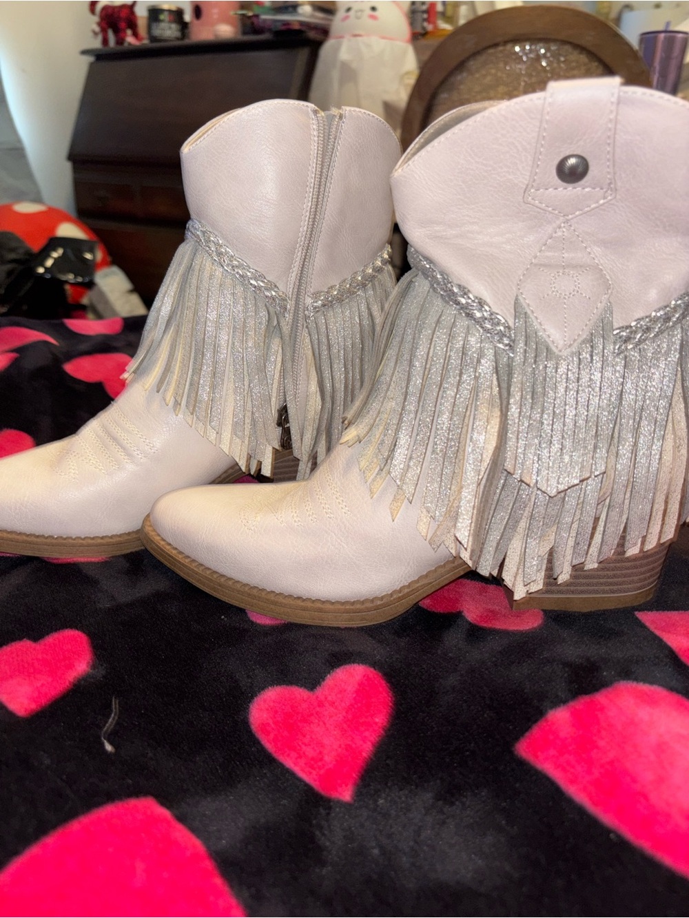 Blowfish Malibu Fringe Ankle Boots in Light Gray Size 7.5 A00515 - Picture 2 of 7